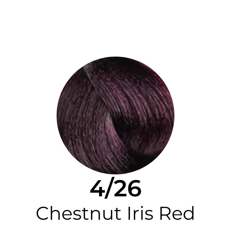 4/26 Chestnut Iris Red hair color swatch, deep burgundy tone for salon beauty treatments