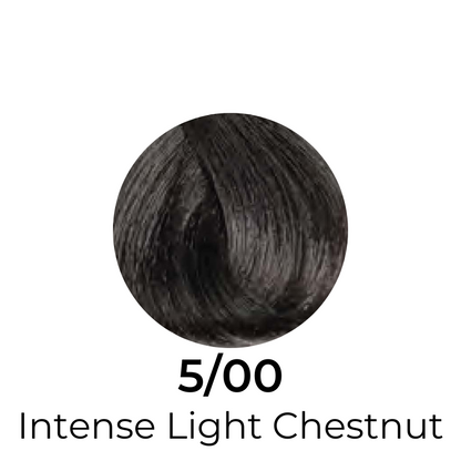 5/00 Intense Light Chestnut hair color swatch, deep warm brown tone for salon or home use