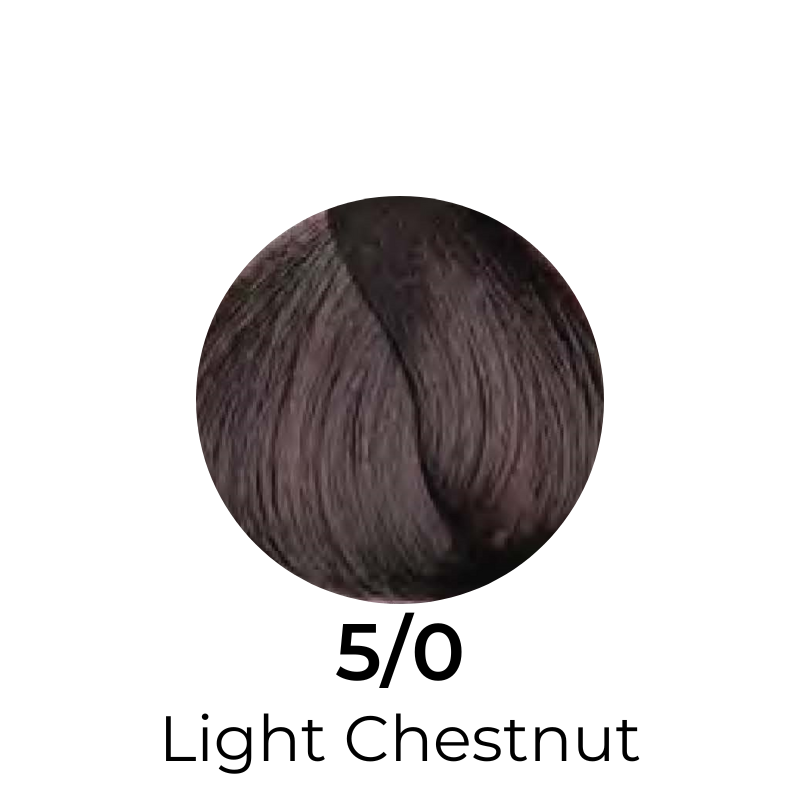 Light Chestnut 5/0 hair color swatch, rich warm brown tone for beauty styling