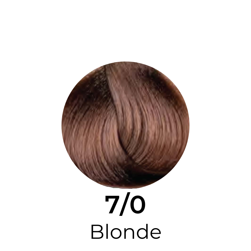 7/0 Blonde hair color swatch, rich warm tone for beauty styling