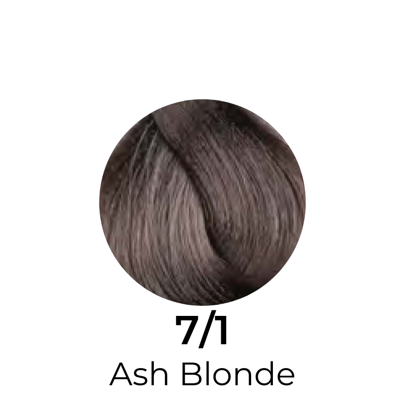 7/1 Ash Blonde hair color swatch, cool-toned blonde shade for salon or home use