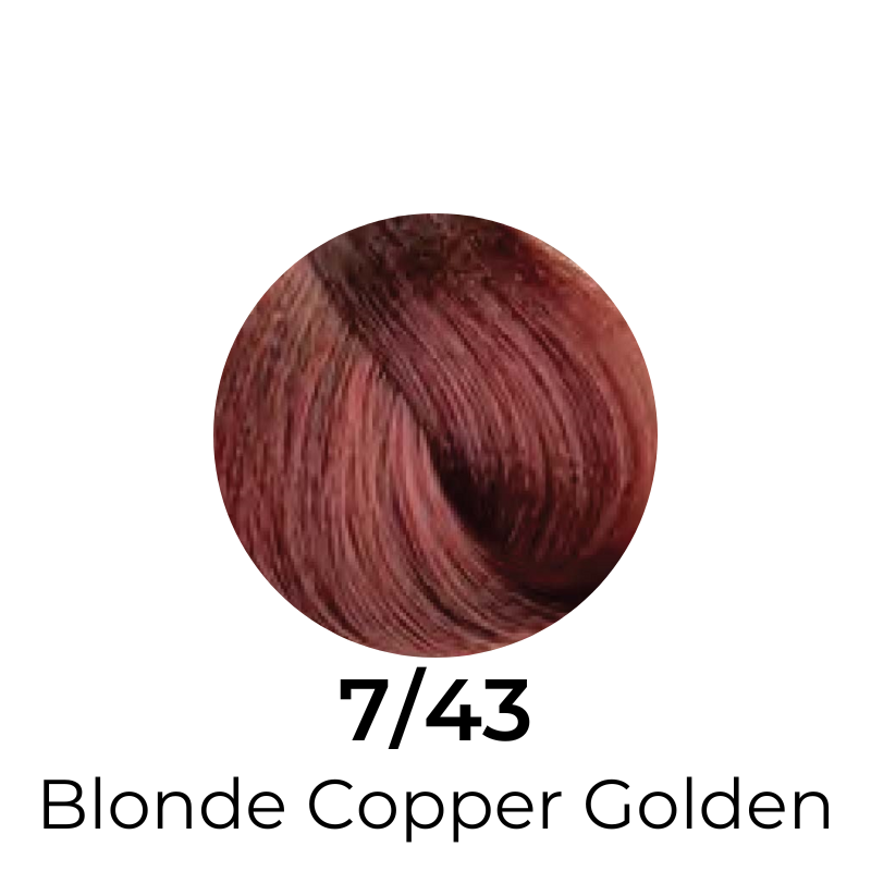 Blonde Copper Golden hair color swatch 7/43 for salon or home use