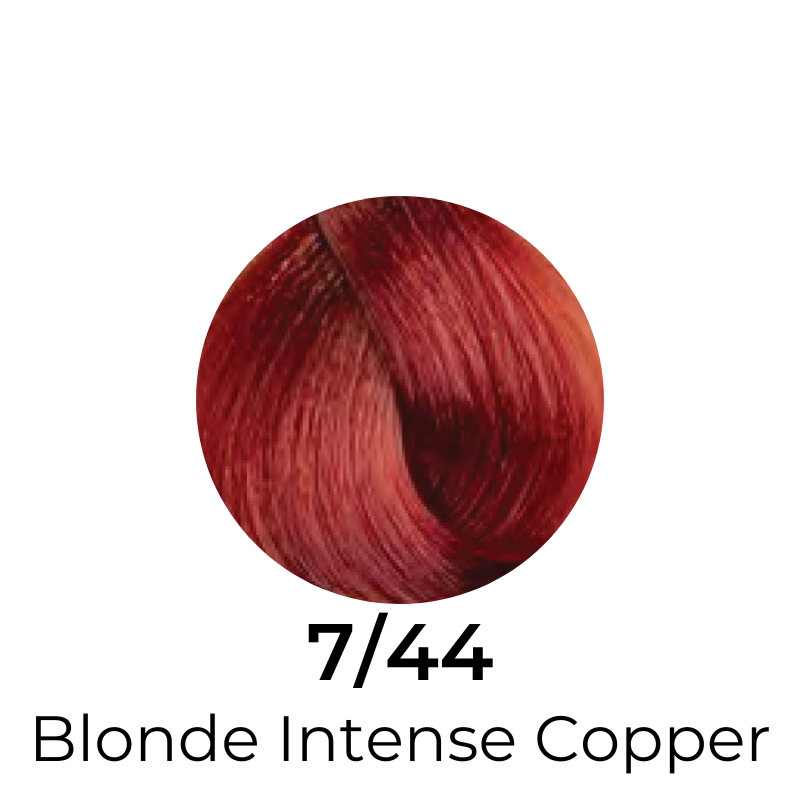 Blonde Intense Copper hair color swatch 7/44, vibrant red-toned shade for salon or home use