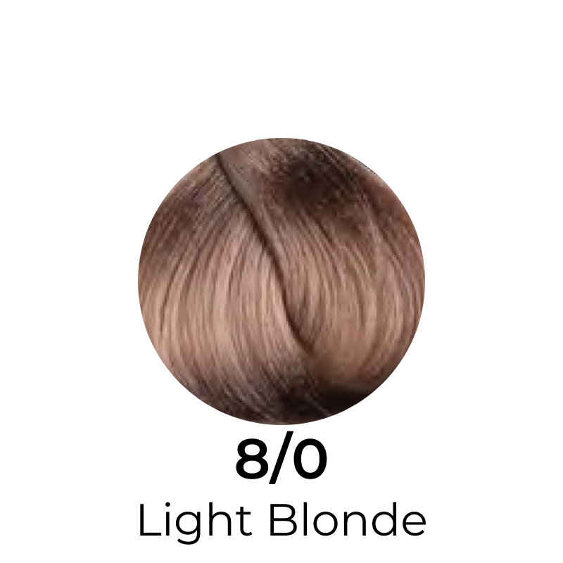 Light Blonde 8/0 hair color swatch, soft golden tone for salon or home use