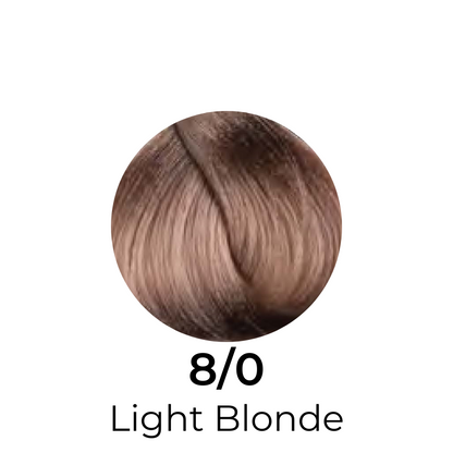 Light Blonde 8/0 hair color swatch, soft golden tone for salon or home use