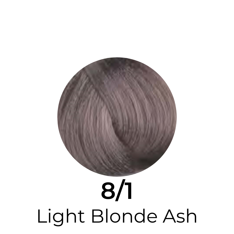 Light Blonde Ash 8/1 hair color swatch for salon or home use