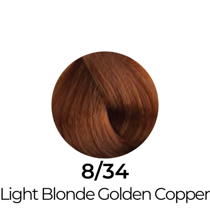 Light Blonde Golden Copper hair color swatch 8/34 for salon or home use