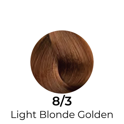 Light Blonde Golden 8/3 hair color swatch for salon or home use