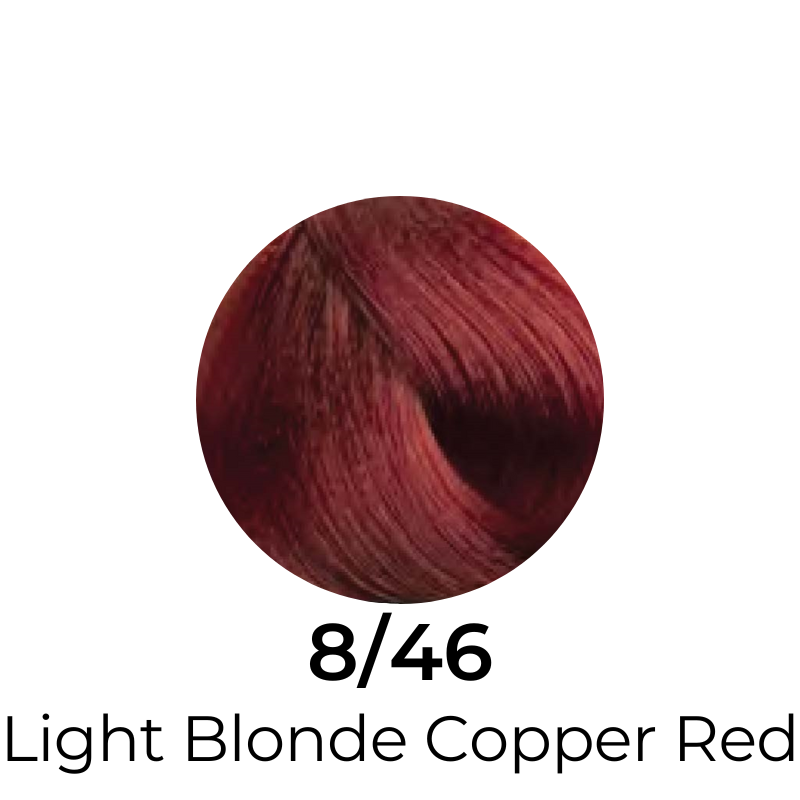 Light Blonde Copper Red hair color swatch 8/46 for salon or home use