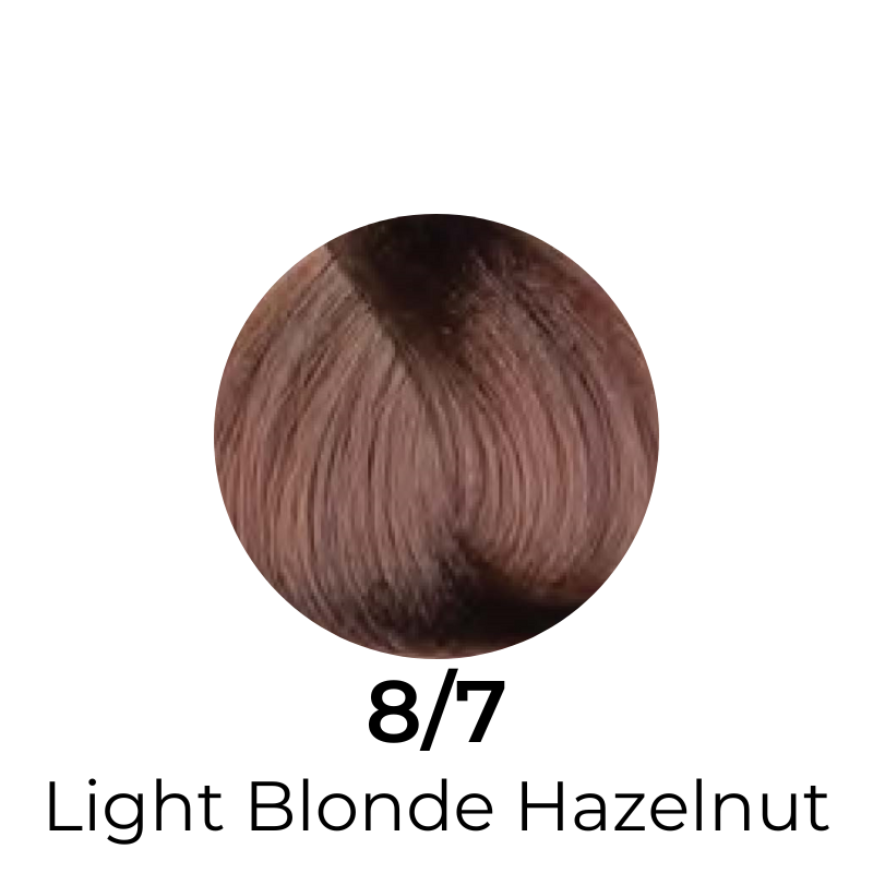 Light Blonde Hazelnut 8/7 hair color swatch for salon or home use