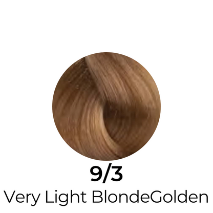9/3 Very Light Blonde Golden hair color swatch for salon or home use