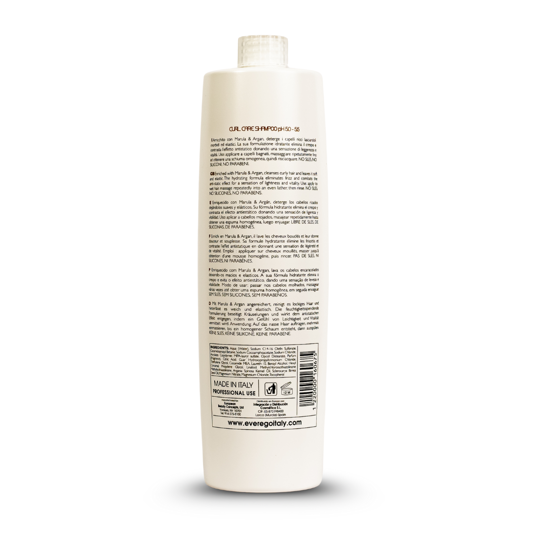Curl Care Shampoo pH 5.0-5.5 enriched with Manuka & Argan, sulfate-free, paraben-free, made in Italy