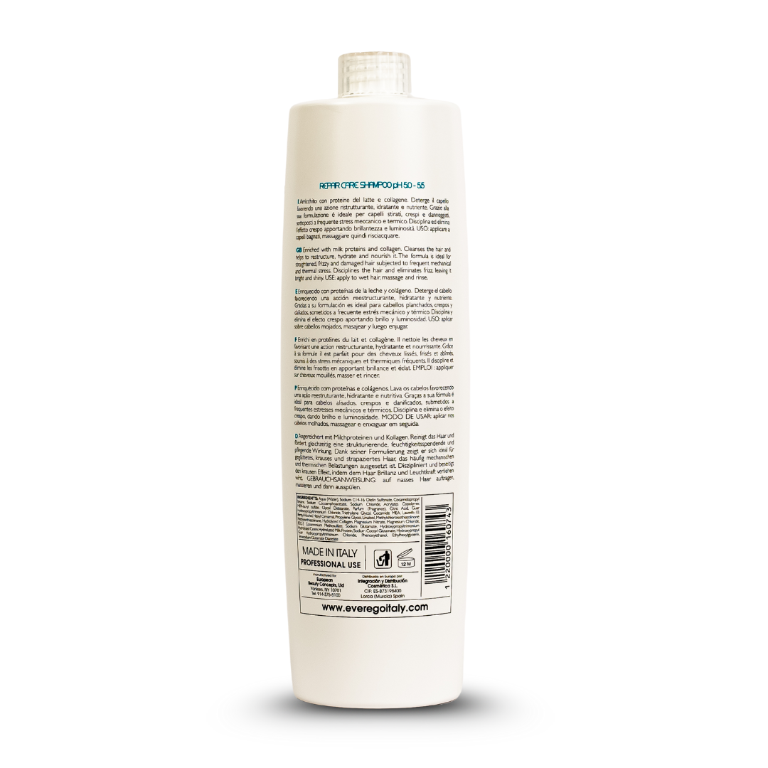 Repair Care Shampoo pH 5.0-5.5 for damaged hair, enriched with milk proteins & collagen, made in Italy