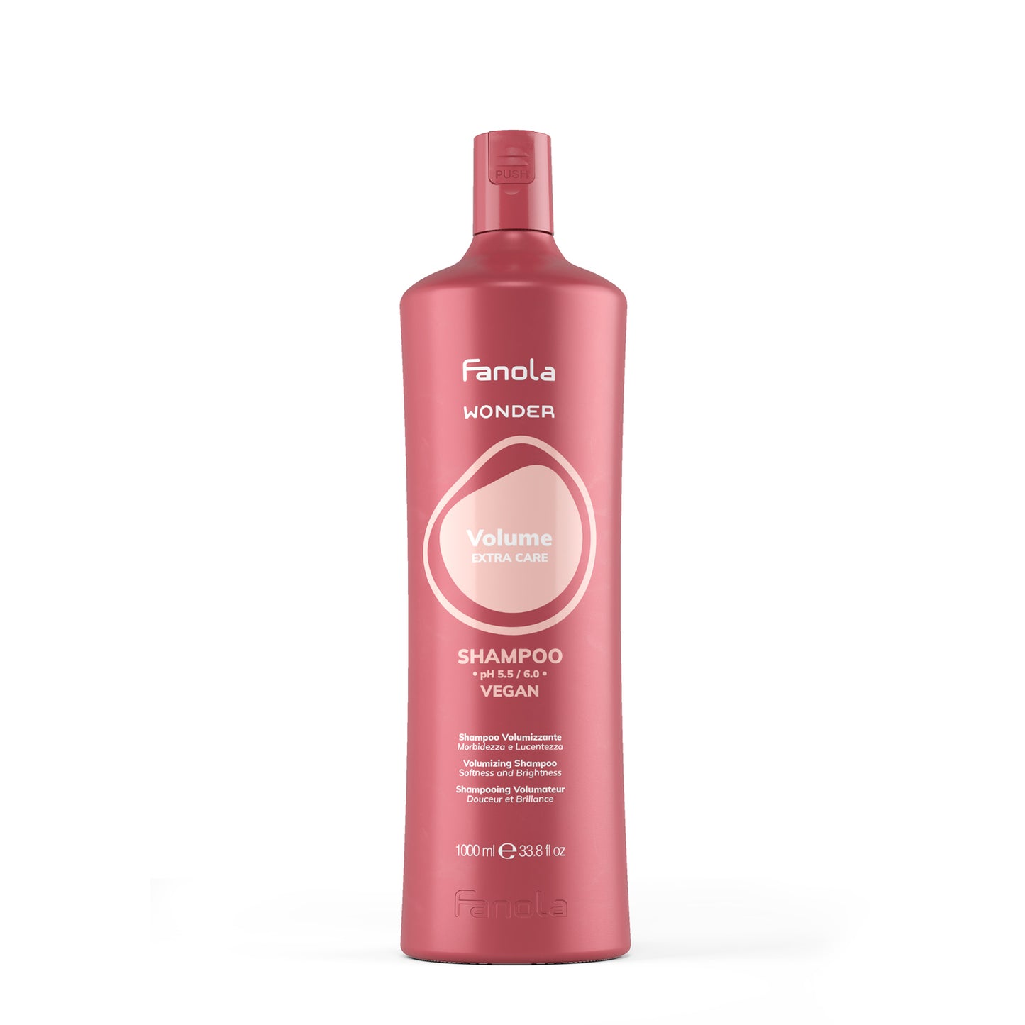 Fanola Wonder Volume Extra Care Vegan Shampoo for Softness & Brightness, 1000ml