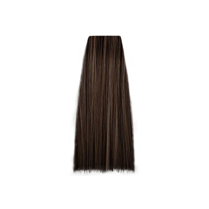 Rich dark brown hair swatch for salon color selection, showcasing smooth texture and depth