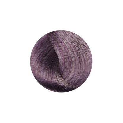 Deep purple hair color swatch with subtle ash tones, showcasing vibrant salon-quality dye results.