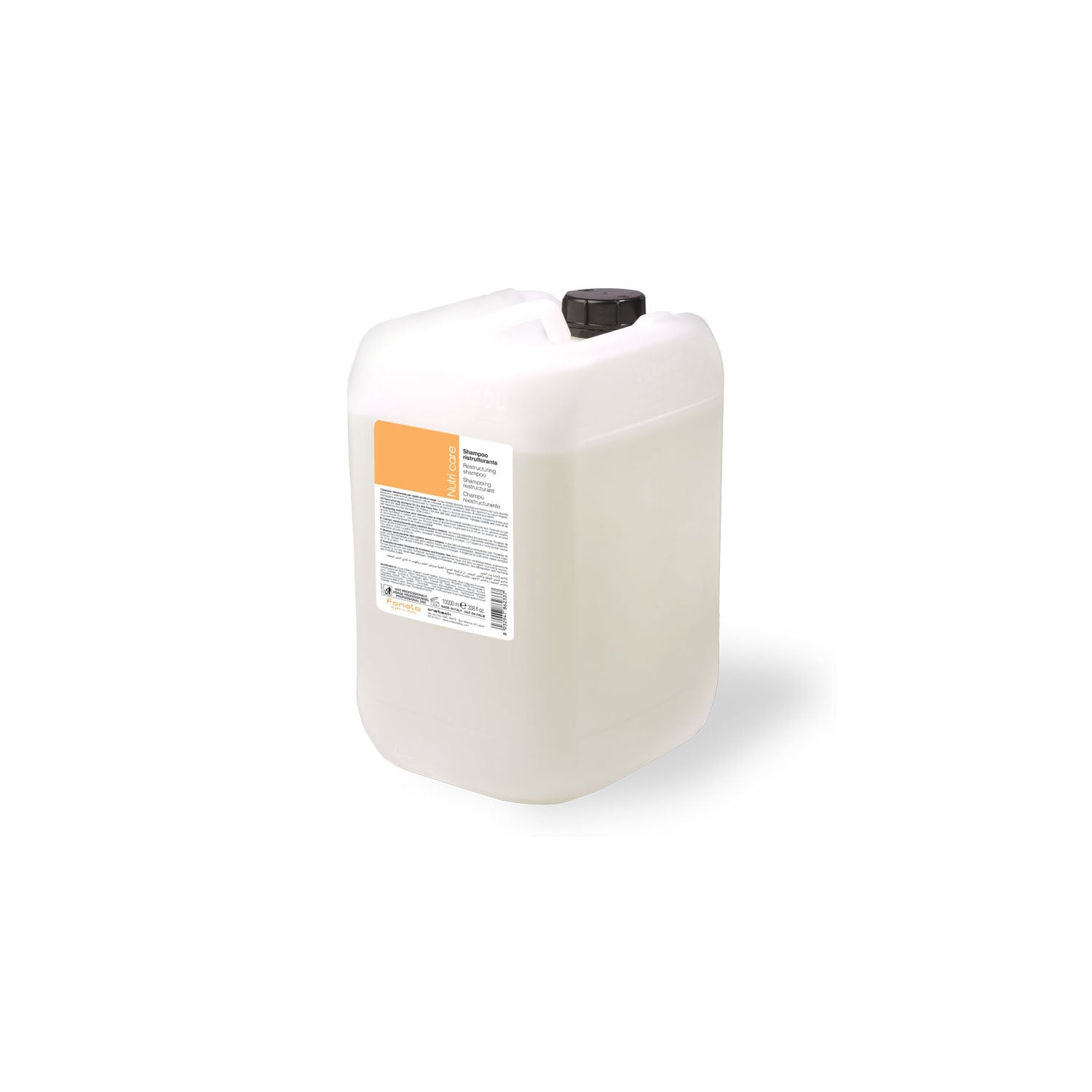 Large white container of Nutri Care Restructuring Shampoo for professional salon use, 1000ml