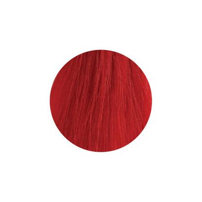 Vibrant red hair color swatch for salon or home use, showcasing bold, glossy tone.
