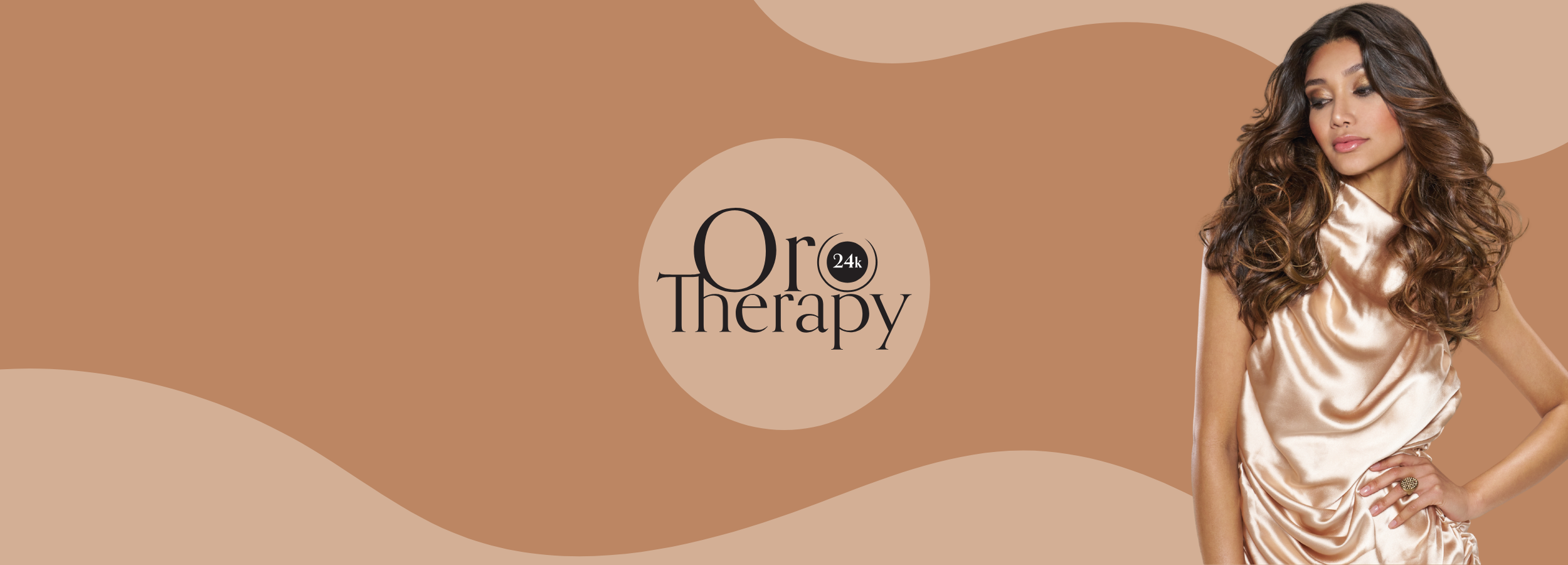 Oro Therapy 24k beauty treatment with woman in satin dress, luxury skincare concept