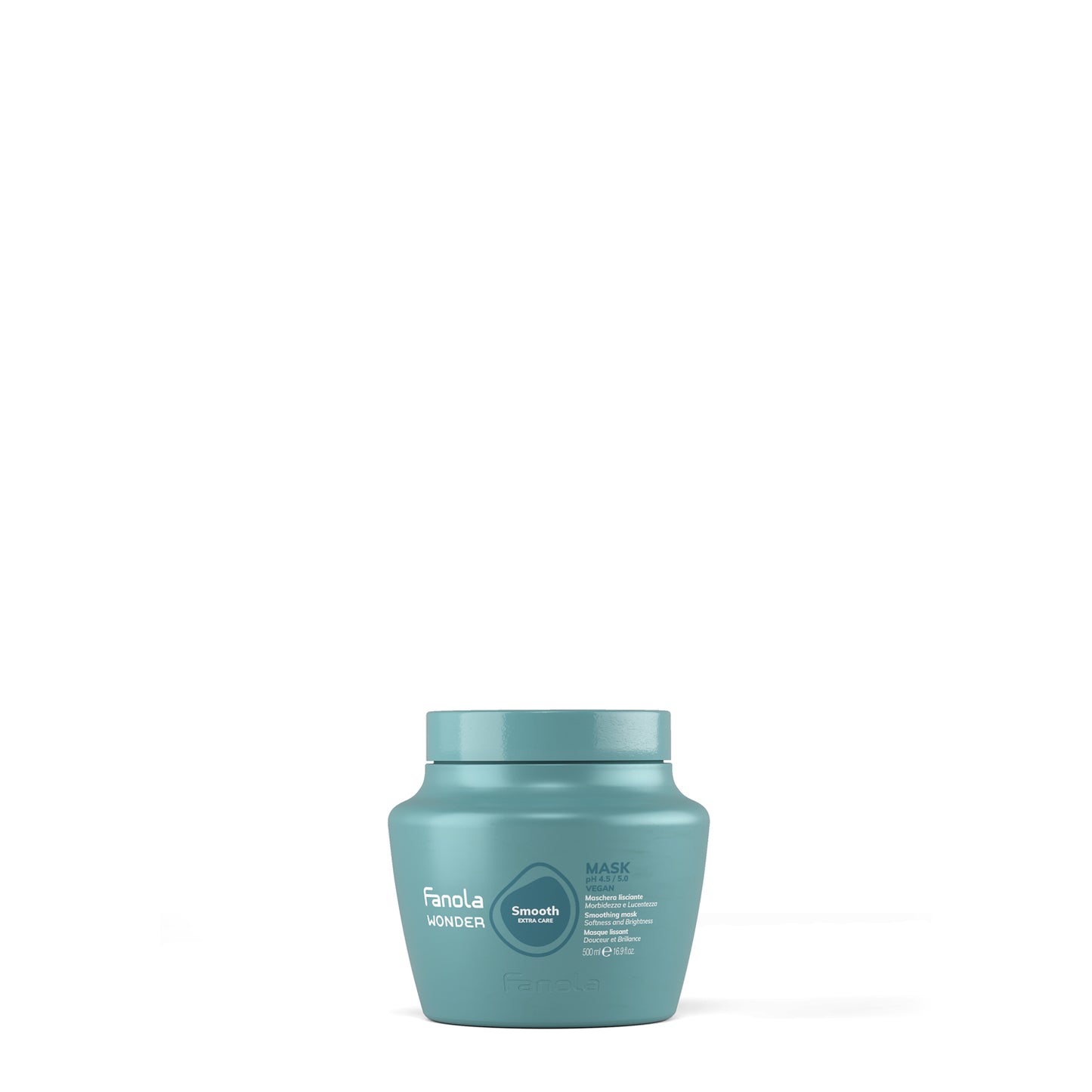 Fanola Wonder Smooth Extra Care hair mask for softness and brightness, vegan formula in teal jar