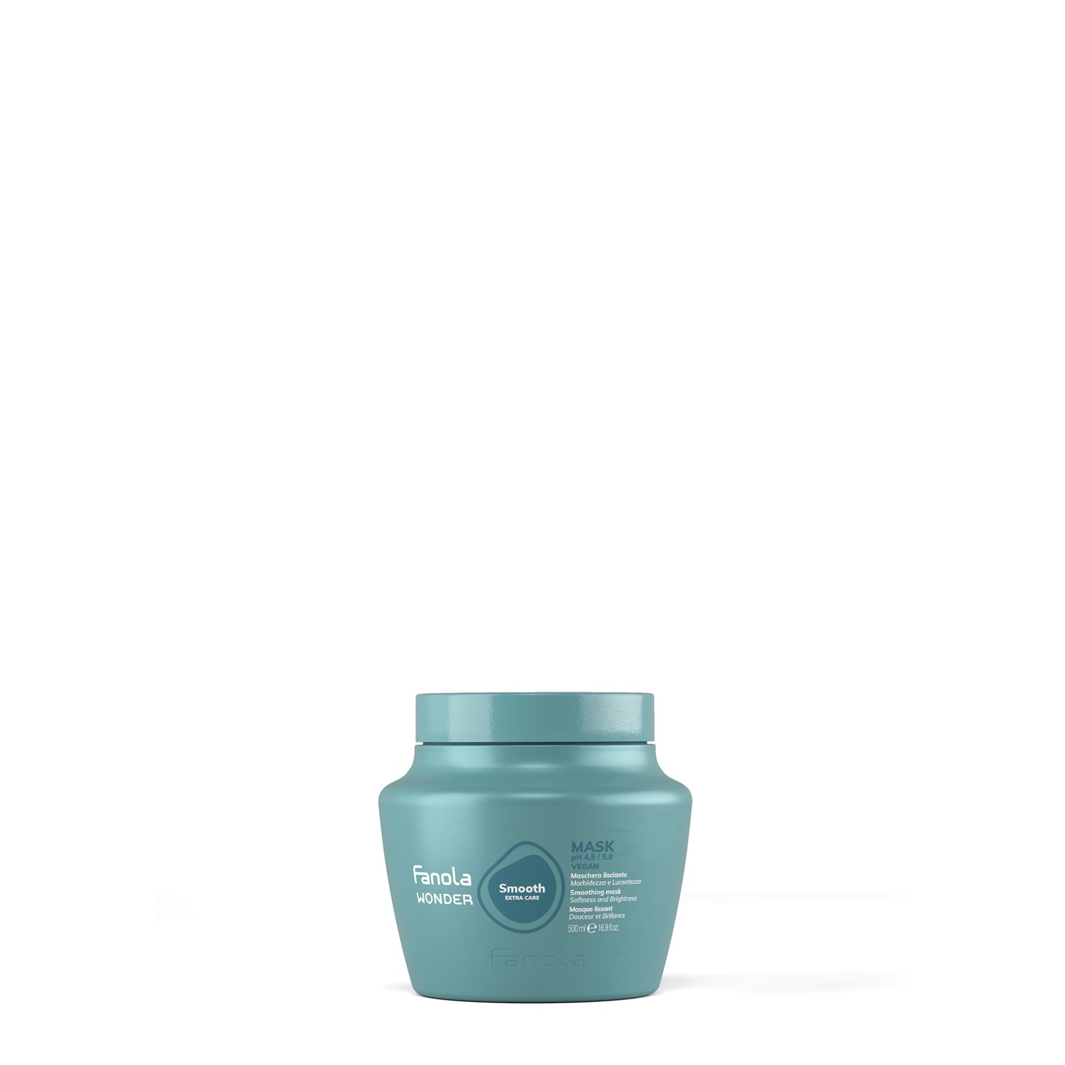 Fanola Wonder Smooth Extra Care hair mask for softness and brightness, vegan formula in teal jar