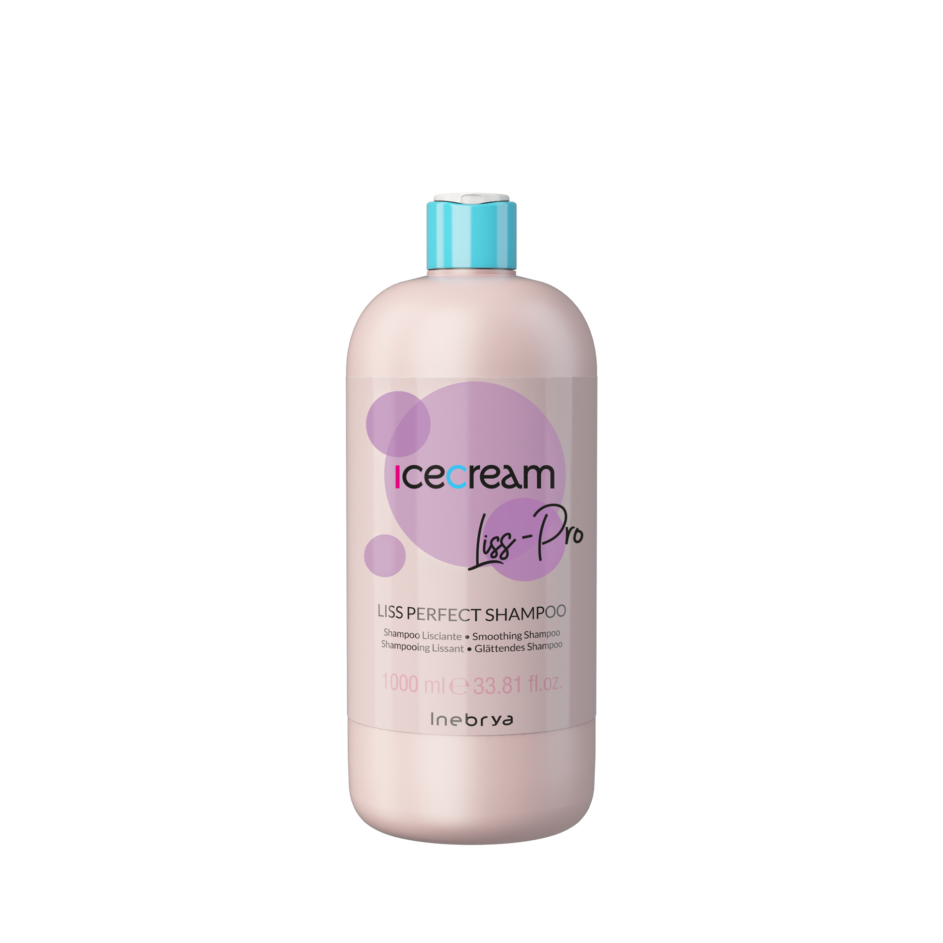Icecream Liss-Pro smoothing shampoo for sleek, frizz-free hair, 1000ml bottle with purple design