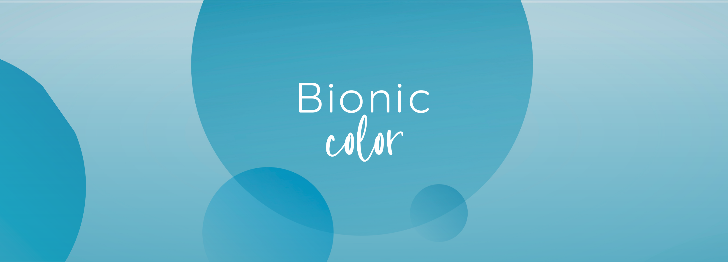 Bionic color text on teal abstract background with overlapping circles