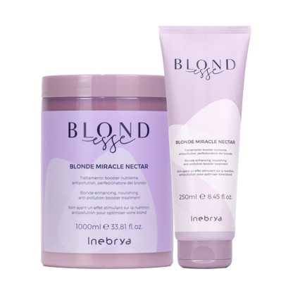 Blonde Miracle Nectar hair treatment duo by Inebrya, nourishing anti-pollution blonde care