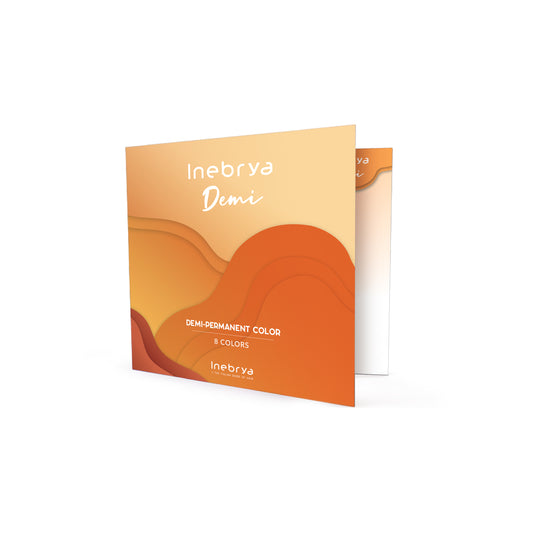 Inebrya Demi demi-permanent hair color brochure with 8 shades, orange gradient design