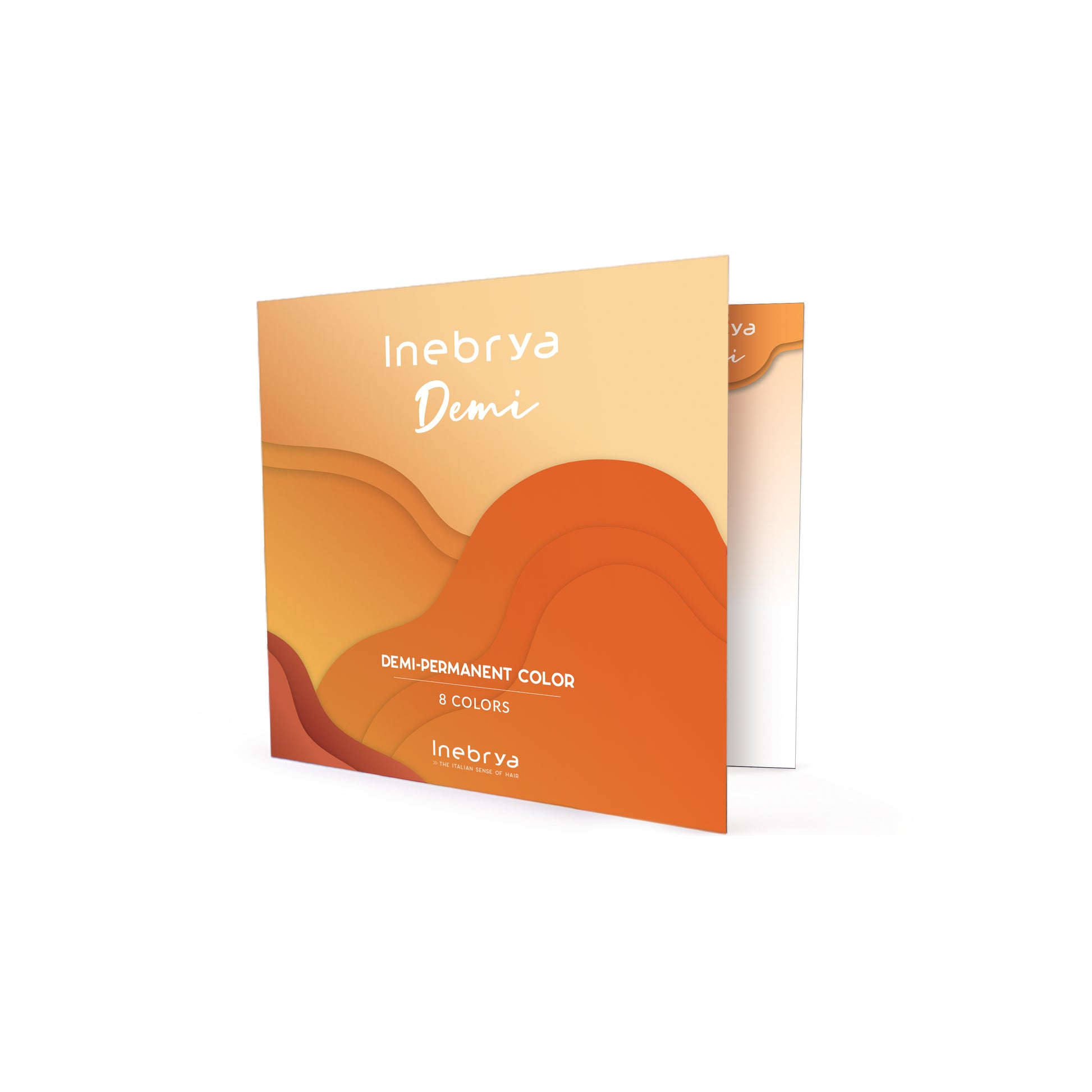 Inebrya Demi demi-permanent hair color brochure with 8 shades, orange gradient design