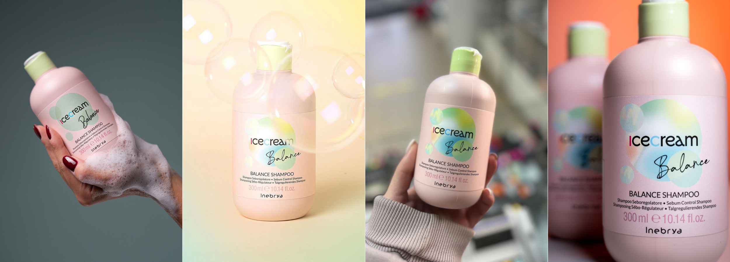 Icecream Balance Shampoo 300ml – Sebum Control Hair Care with Gentle Foam & Pastel Design