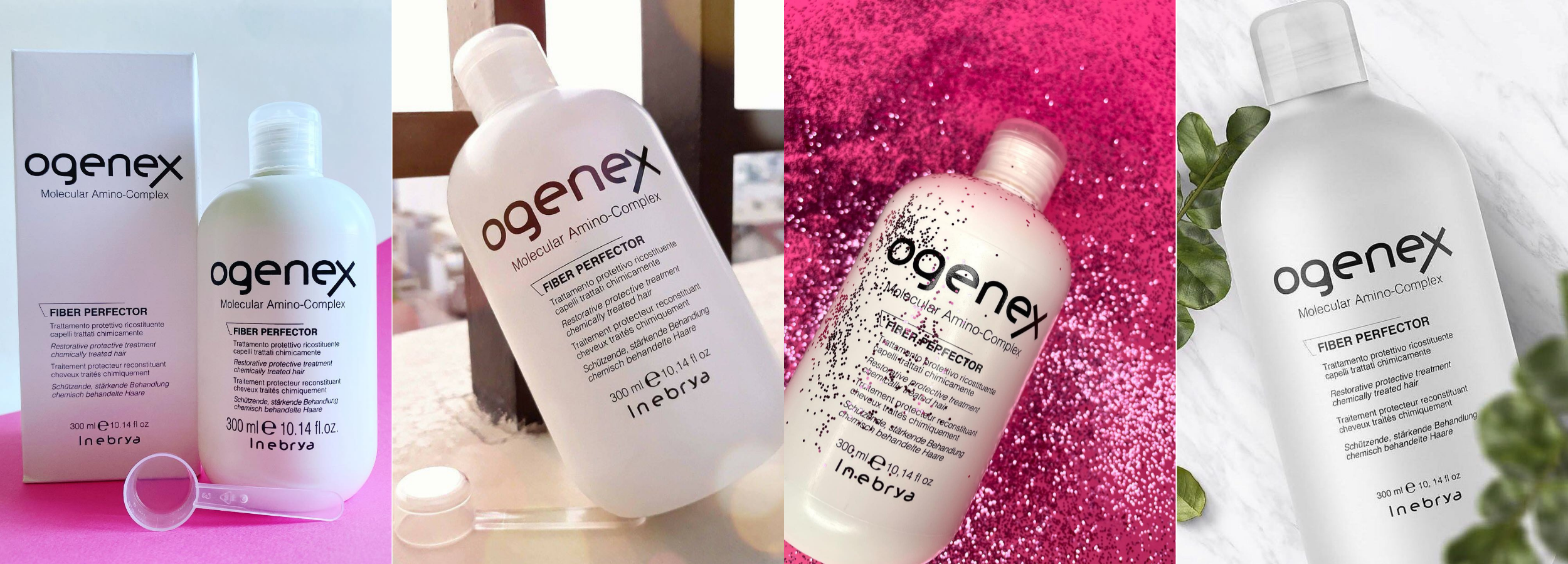 Ogenex Fiber Perfector hair treatment bottle and box, 300ml restorative protective formula for chemically treated hair
