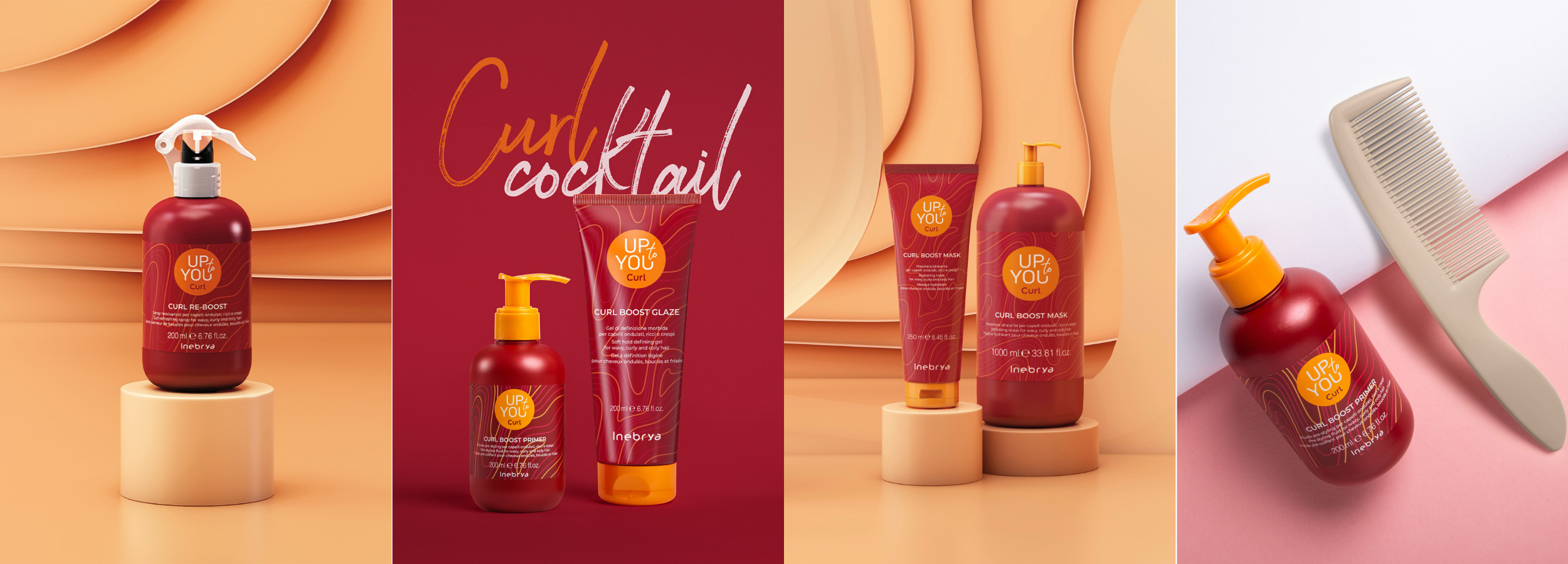 UP YOU Curl hair care line with curl boost primer, glaze, mask, and re-boost spray for wavy, curly hair