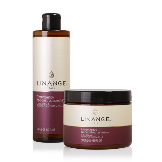 Linange Italy Emergency Re-Construction Shampoo & Mask with Collagen & Plant Stem Cells
