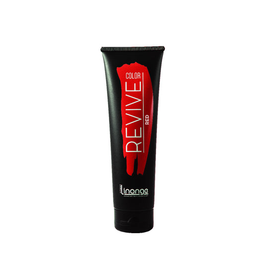 Revive Color Red hair dye tube by Linange, vibrant red label on black packaging
