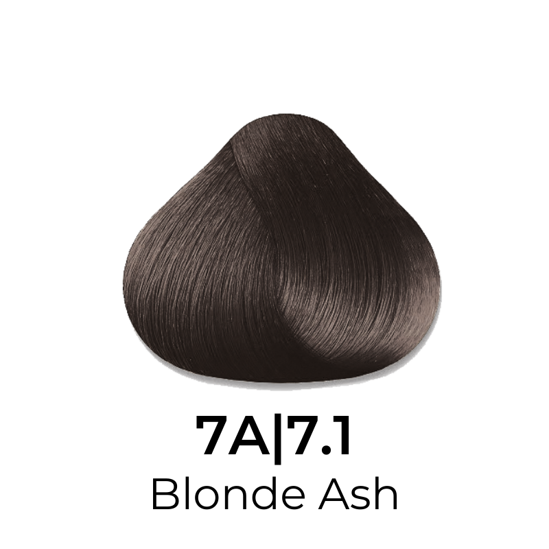 Blonde Ash 7A/7.1 hair color swatch, sleek and smooth tone for beauty styling
