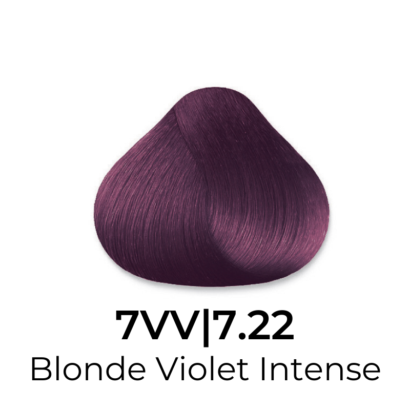 Intense violet blonde hair color swatch 7VV|7.22 for salon or home use
