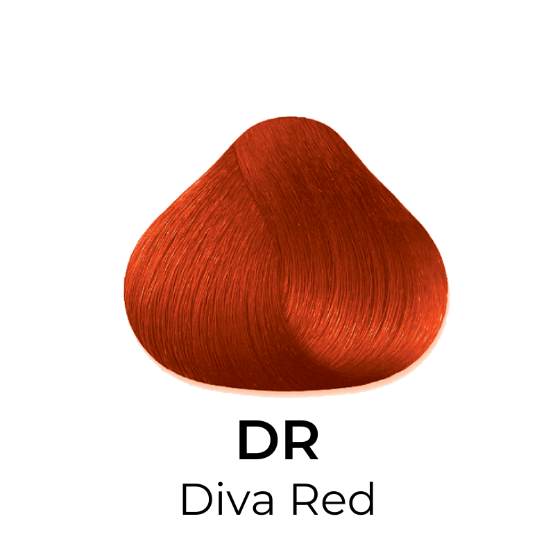 Diva Red hair color swatch, vibrant copper-red shade for salon or home use