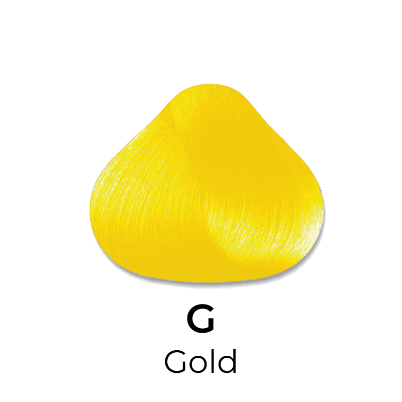 Vibrant gold hair color swatch labeled G Gold for beauty styling