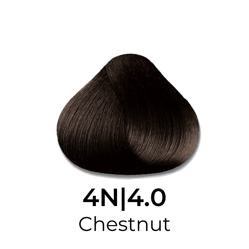 Chestnut hair color swatch 4N|4.0, rich brown tone for salon or home use