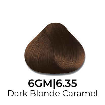 Dark Blonde Caramel hair color swatch 6GM|6.35 for salon or home use