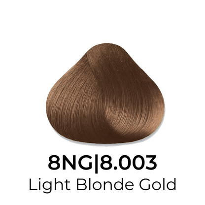 Light Blonde Gold hair color swatch 8NG|8.003 for salon use