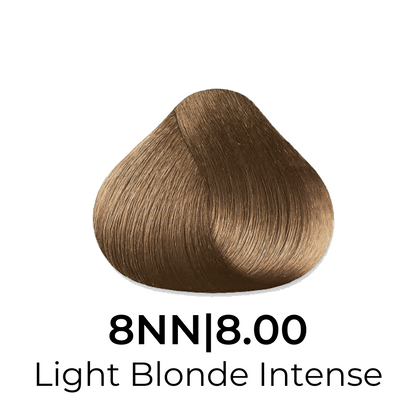 Light Blonde Intense 8NN hair color swatch, smooth golden tone for salon beauty
