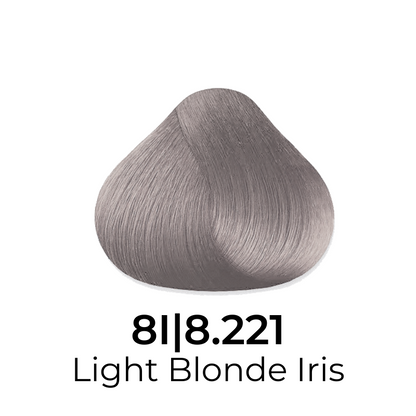 Light Blonde Iris 8.221 hair color swatch, soft ash tone for European beauty styling