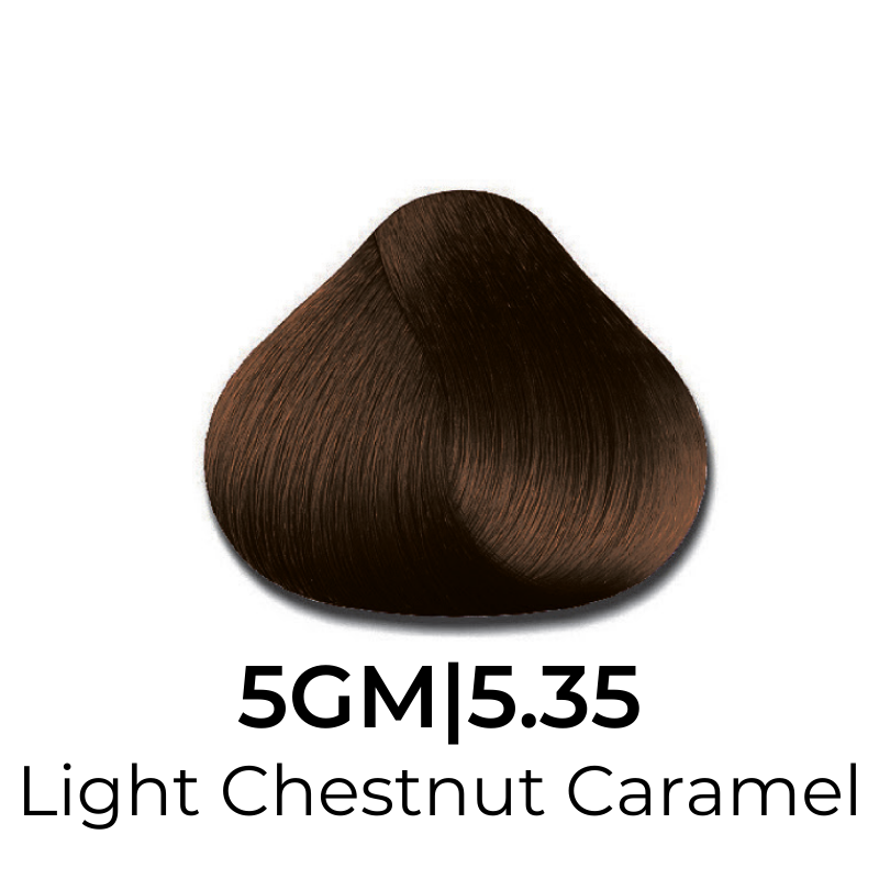 Light Chestnut Caramel hair color swatch 5GM|5.35 for salon or home use