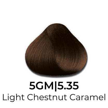 Light Chestnut Caramel hair color swatch 5GM|5.35 for salon or home use