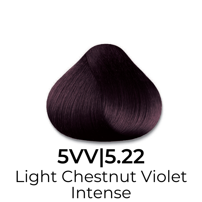 Light Chestnut Violet Intense hair color swatch 5VV|5.22 for salon or home use
