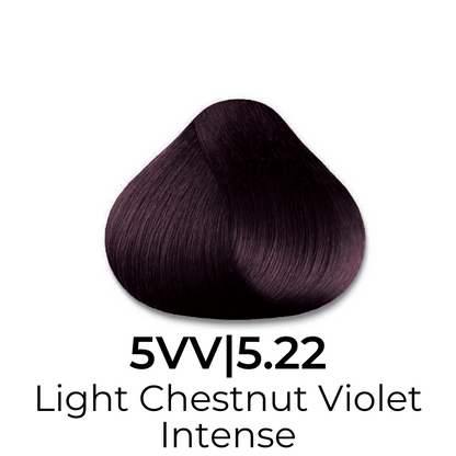 Light Chestnut Violet Intense hair color swatch 5VV|5.22 for salon or home use
