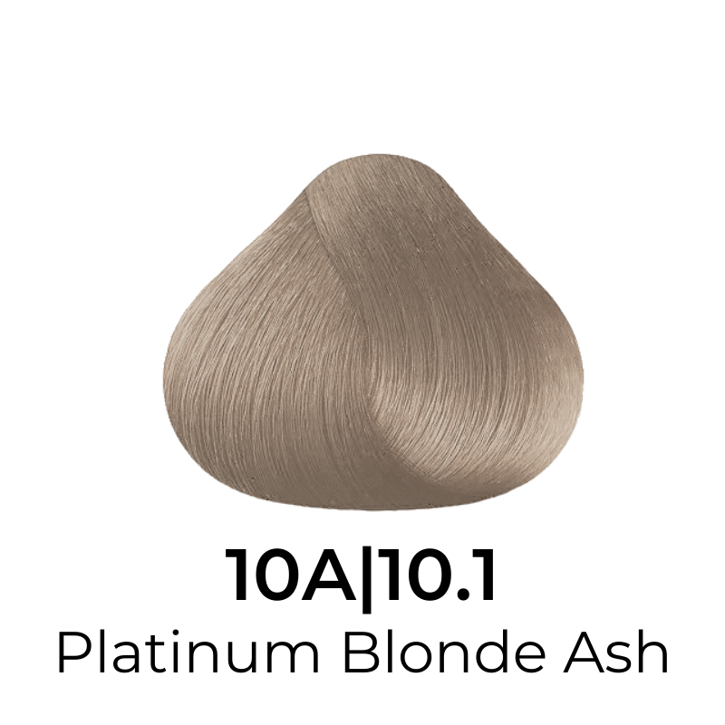Platinum Blonde Ash hair color swatch 10A|10.1, cool-toned light ash blonde shade for salon use