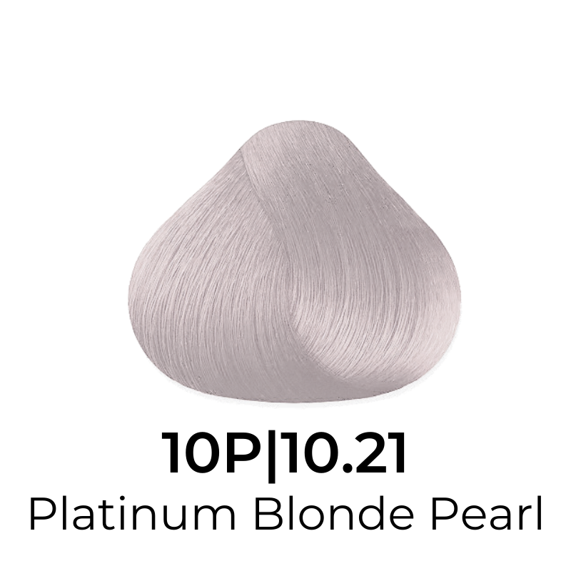 Platinum Blonde Pearl hair color swatch 10P|10.21, ultra-light cool-toned shade for salon styling